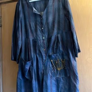 Gudrun Sjoden gorgeous tunic dress button up. Artistic. Shades of blue.